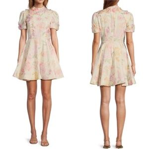 NWT Antonio Melani Iris Linen Floral Print Mockneck Short Sleeve Dress